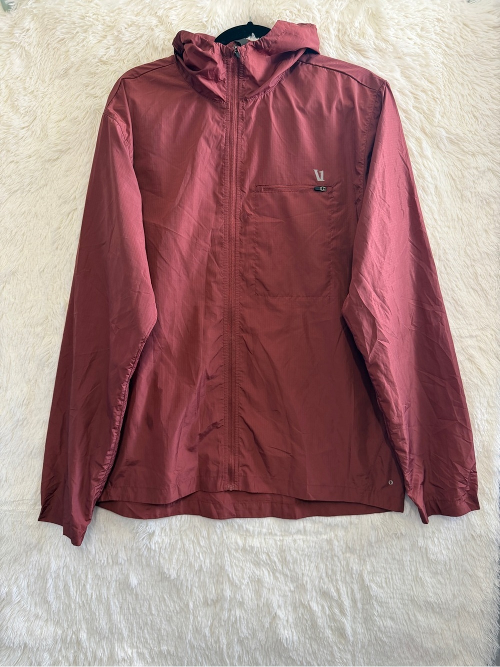Vuori Mens Daybreak Windbreaker XL Red Packable Lightweight Running Hiking READ